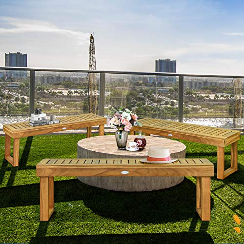 Tangkula 52 Inches Acacia Wood Patio Bench, Wood Dining Bench With Slatted Seat, Patio Backless Bench For Garden Backyard Poolside Balcony, Ideal For Outdoors & Indoors (1, Teak) #TOP4