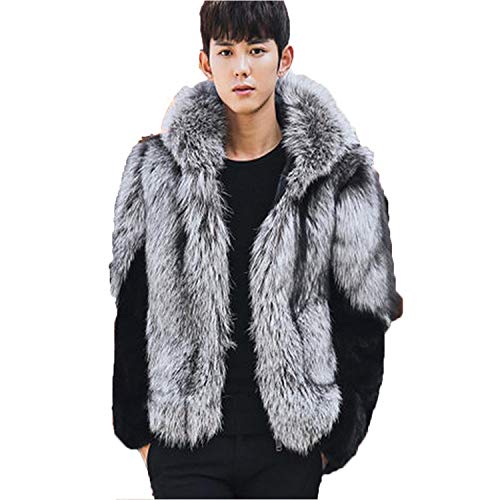 Old DIrd Fox Fur Mink Fur Coat Winter Warm Fur Jacket Long Sleeveless Coats for Men Oversize Parka Outerwear with Hood(Grey B,XXXXXL)