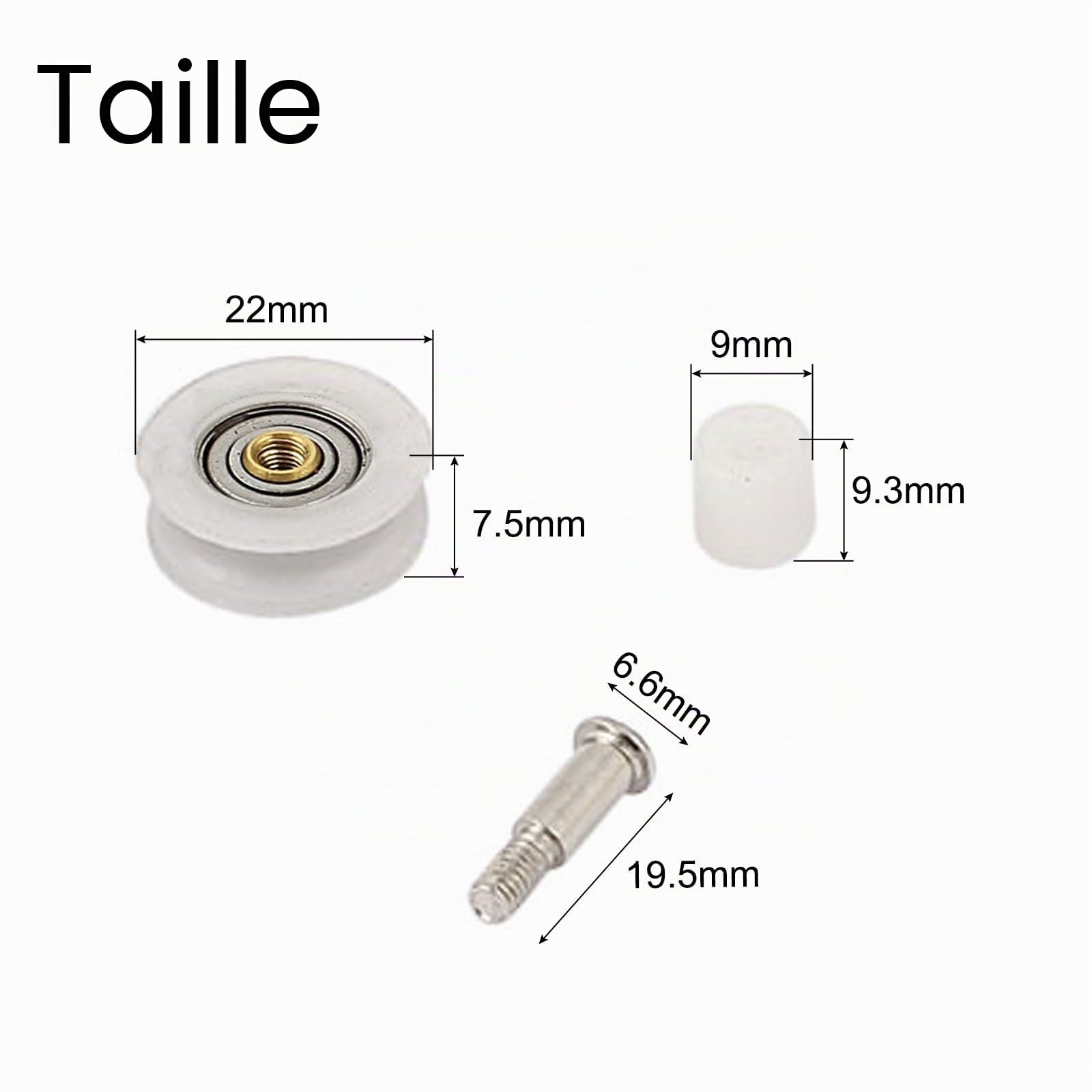 sourcingmap 10pcs roulette porte coulissante placard armoire 22mm Roulement Guide Rond Groove poulie Roue de portail