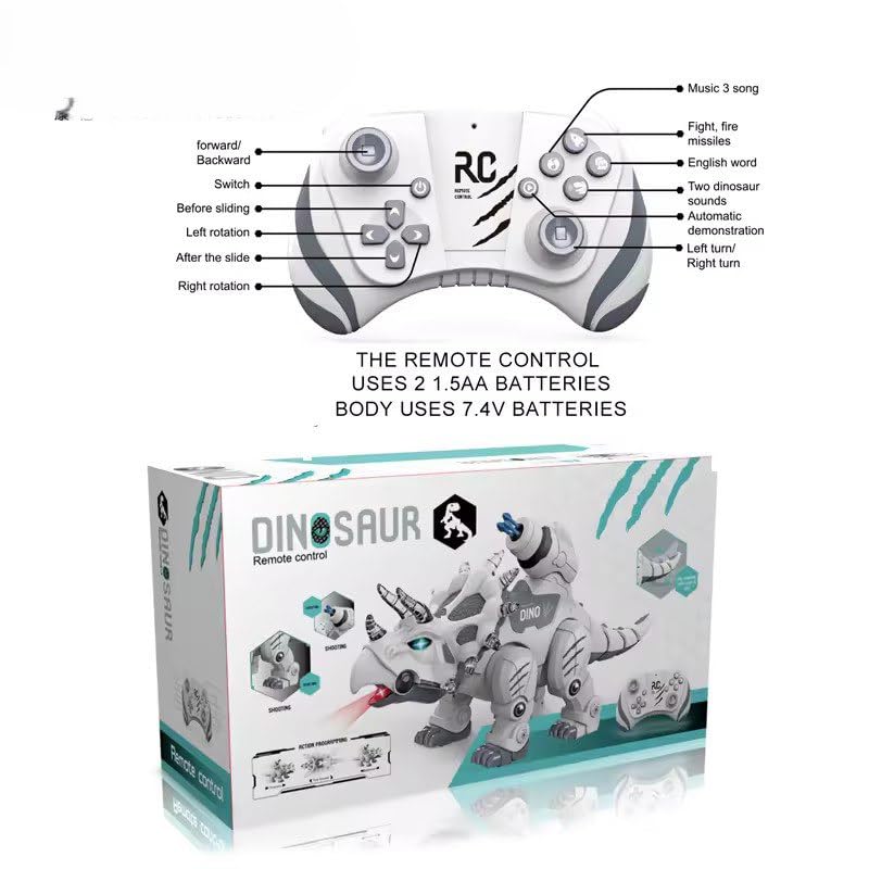 KING FORU Dinosaur Robot - Educational Mechanical Dinosaur with Automatic Walking, Opening/Closing Mouth, Voice Spraying, Glowing Light & Swaying Neck and Tail - Toy for Kids 3