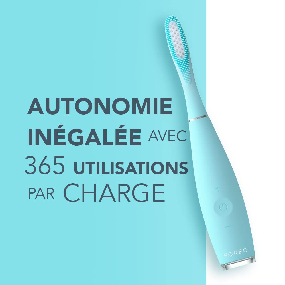 FOREO ISSA 3 la brosse à dents sonique ultra-hygiénique et rechargeable de FOREO poils en silicone et en polymère,tête de brosse d'une durée de 6 mois,16 intensités,365 utilisations par charge,Mint