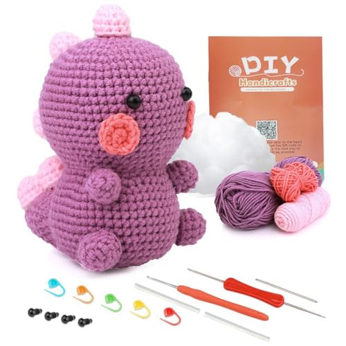 HASTHIP Crochet Kit for Beginners Crochet Starter Kit with Yarn Hooks Accessories DIY Knitting Complete Set for Adults Stuffed Animal Dinosaur Tutorial Video
