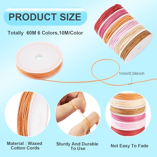 Cordón de algodón encerado Craftdady de 1 mm con 6 rollos resistentes para trenzas y joyas 5
