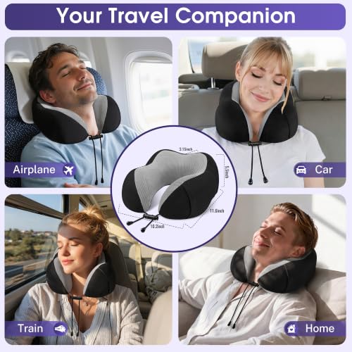 Image of CloudBliss Memory Foam Travel Neck Pillow, Set of 2, Black & Black