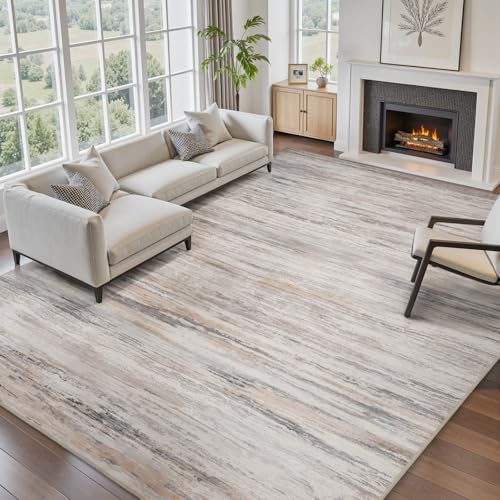 Abstract Area Rug for Living Room Carpet for Bedroom Dining Office Room Mat Waves Pattern Grey & Beige 8x10 FT