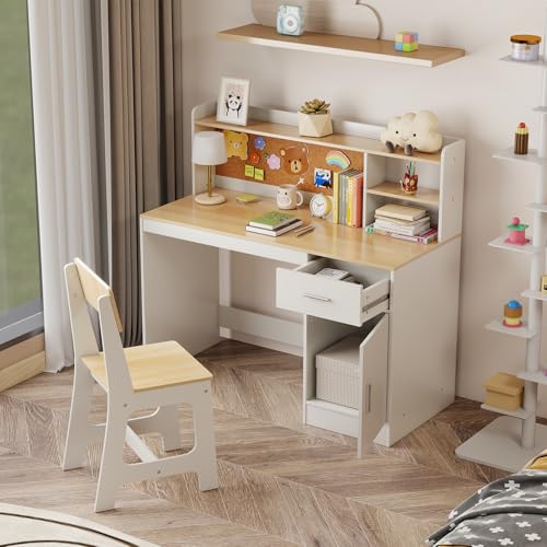 Bureau enfant avec chaise + tableau liège, COSTWAY