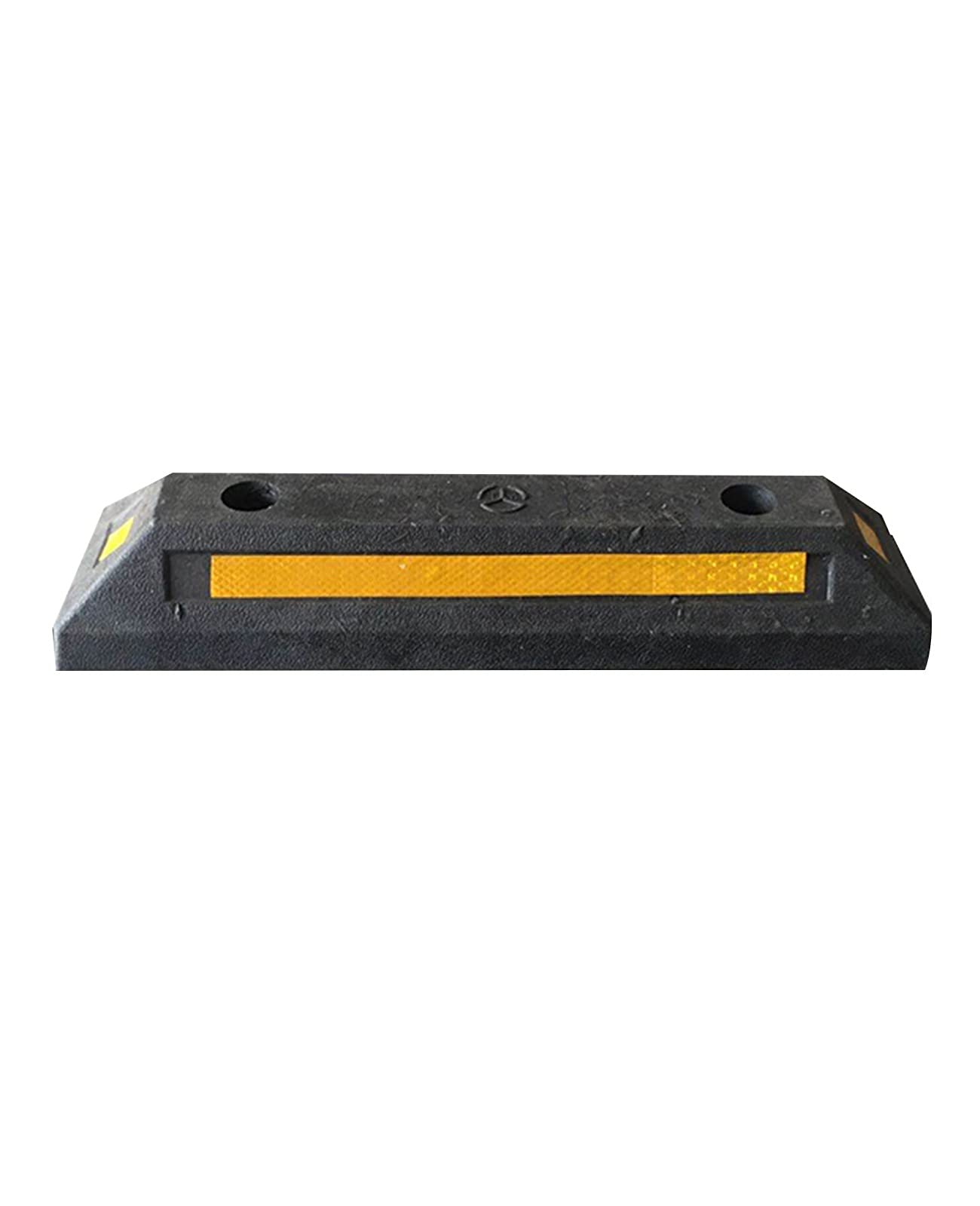 Klin pod koło samochodu, Ogranicznik kół parkingowych czarno-żółty 440x140x80mm z paskami odblaskowymi