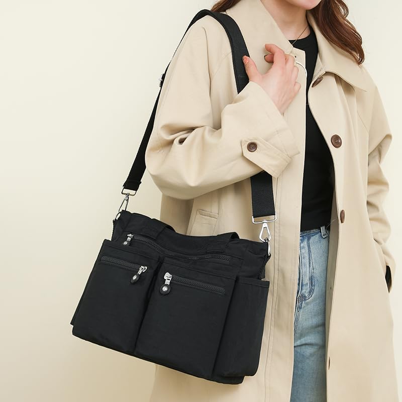 Crossbody Tote Bag with Zipper Shoulder Messenger Aesthetic School Bag Work Large Multi Pocket Tote Bag for Women Handbag - Image 2