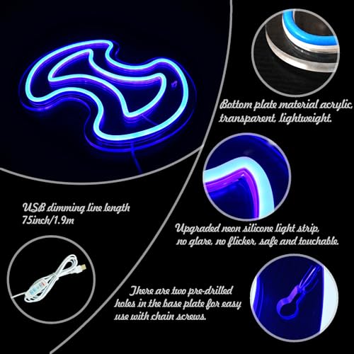 Image of Gaming Warrior Neon Sign for Wall Decor, LED Neon Light for Game Room, Bedroom Decorations, Dimmable, Blue, 5V USB Powered, 11.8 inch x 9.5 inch