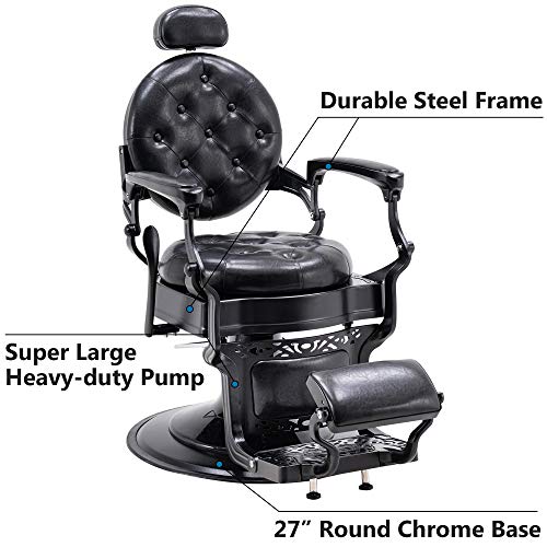 Barberpub Heavy Duty Metal Vintage Barber Chair All Purpose Hydraulic Recline Salon Beauty Spa Chair Styling Equipment 3849 (All Black) #TOP3