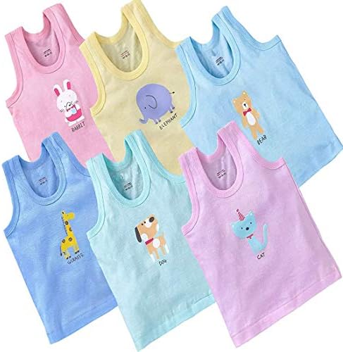 REVOLTEK Printed Vest baniyan Cotton Inner wear for Baby wear Sleeveless Undershirts for Kids Sando ganji Tank-Tops Toddler Girls/Boys Colors Pack of 6