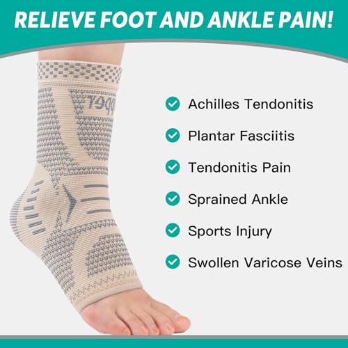 Image of INDEEMAX Copper Infused Ankle Brace for Sprained Ankle, Ankle Compression Sleeve Ankle Support for Women & Men, Achilles Tendonitis Brace, Skin Silver, S