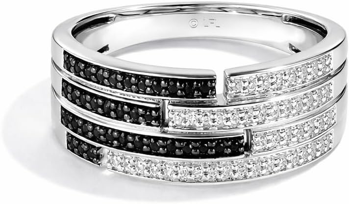 Jewelili Star Wars™ Fine Jewelry Lightspeed Women's Ring 1/4 Ct.Tw. Black and White Diamonds Silver and Black Rhodium