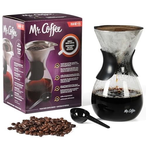 Mr. Coffee Verduzco 3 Piece 34 OZ Borosilicate Glass Pour Over Coffee Maker w/Hand Guard