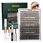 Cluster Lashes 320PCS Volume Individual Eyelashes 30D+40D+80D+100D Lash Extension Kit 12-20MM Natural Lash Clusters DIY Eyelash Extension Kit with Lash Bond and Seal Lash Tweezers-30+40+80+100D