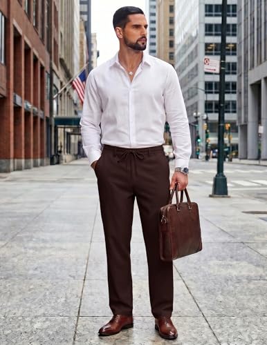 Image of COOFANDY Mens Cotton Linen Pants Casual Drawstring Summer Beach Pants Lightweight Linen Dress Trousers