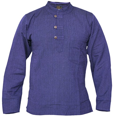 Little Kathmandu Hommes Plaine Hemp Grandad Collarless Poche Casual Kurtas Chemise Shirts, Violet, Small