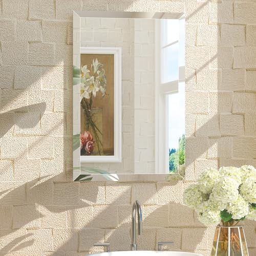 Image of TETOTE 16 inch x 24 inch Rectangle Wall Mirror Frameless Bathroom Mirror Beveled Tempered Edge Mirror for Bathroom, Vanity