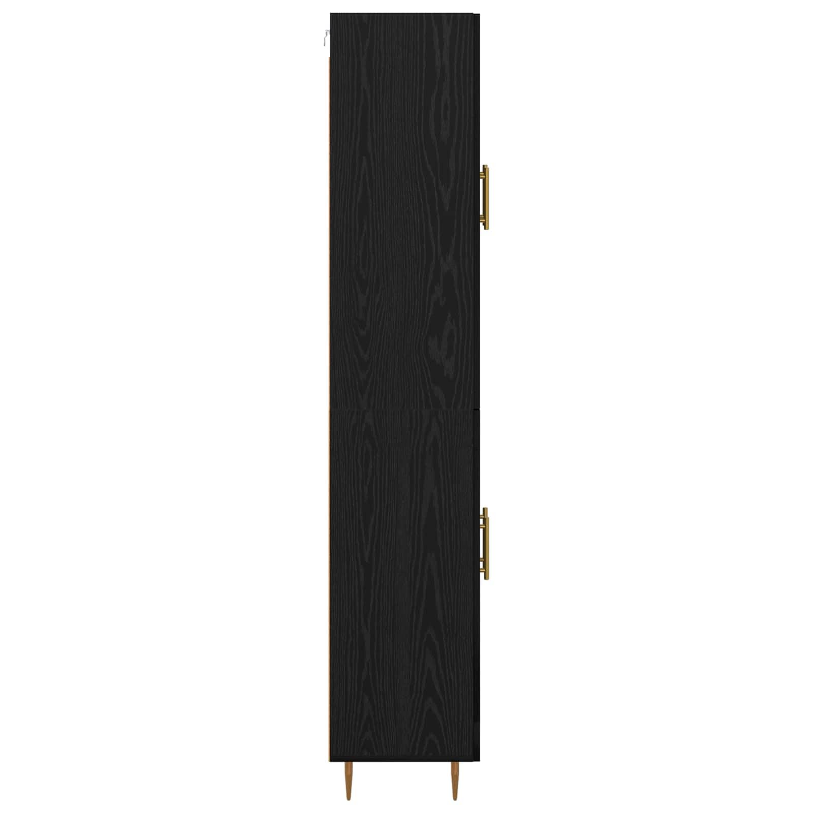 Générique Wysoka szafka dębowa czarna 69,5 x 34 x 180 cm Drewno inżynieryjne | Matowe mosiężne uchwyty, zwężane nogi, nowoczesny design, idealny do salonu jadalnia