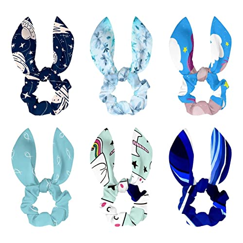 Chouchous bleus à nœud papillon vagues abstraites (lot de 6) pour femme