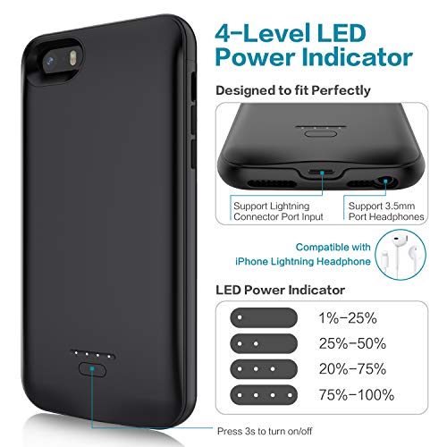 Battery Case For Iphone 5/5S/Se (1Th Gen 2016 Only) Tayuzh 4000Mah Slim Portable Protective Charging Case Rechargeable Extended Battery Pack Backup Battery Charger Case For Iphone 5/5S/Se(4.0 Inch) #TOP2