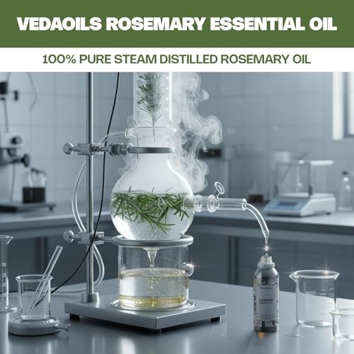 Image of VedaOils Rosemary Essential Oil for Hair Growth, Hair Fall Control and Scalp Nourishment, Skin Care | Clinically Tested Organic 100% Pure & Natural, Undiluted Steam Distilled, 100ml