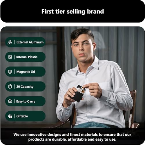 roygra Cigarette Case 3 Pack - 85mm King Size, Magnetic 20 Capacity Aluminum (Black + Silver + Blue) - Image 6