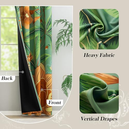 Image of Tyrot Sage Green Floral Butterfly Blackout Curtains, 52W x 63L, 2 Panels | Cottage Garden, Thermal Insulated, Heat Blocking, Light Blocking Privacy, Heavyweight Drapes for Bedroom and Living Room
