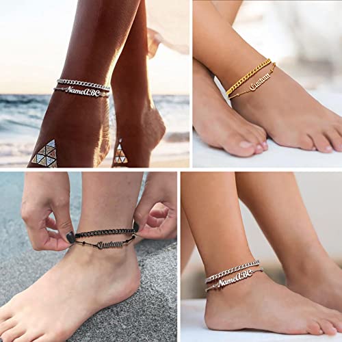 Prosteel Womens Custom Name Chain Cuban Link Anklets Stainless Steel Personalized Ankle Bracelets Foot Jewelry #TOP5