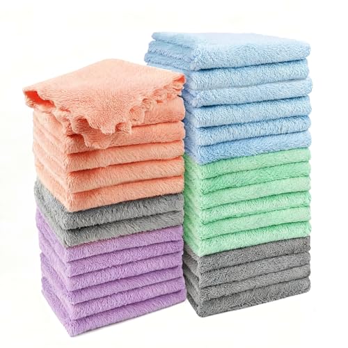 Vermiels 30 Pack Baby Washcloths, Microfiber Coral Fleece 7 x 9 Inch Baby Bath Face Towel, Baby Face Skin Wash Cloths Towels Set