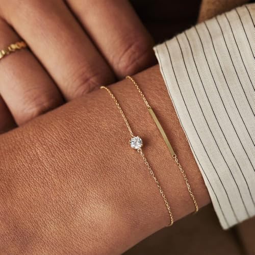 18K Gold Moissanite Bracelet for Women,Dainty Adjustable Extension Chain Bracelet with Moissanite,Fashion Jewelry Gifts for Her3
