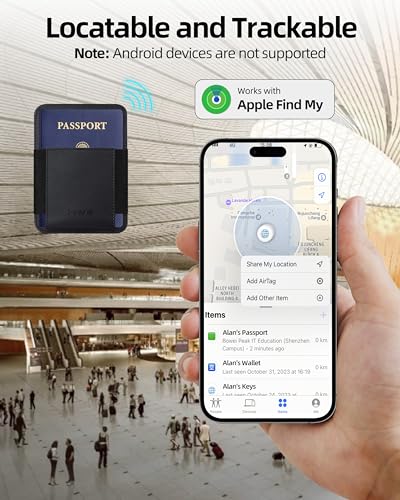 Image of Passport Holder with Find My, RFID Leather Minimalist for Travel, Fit 4 Cards & 2 Passport