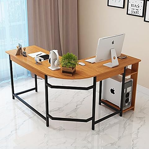 TY ARTS & CULTURE - L-Shaped Corner Desk Gaming Desk PC Table Office Computer Desk with Wood Laptop Black Frame Work Station Study Home Office Furniture | Natural Wood Tone Cover