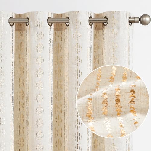 jinchan Boho Curtains Linen Blend Curtain for Living Room Gold