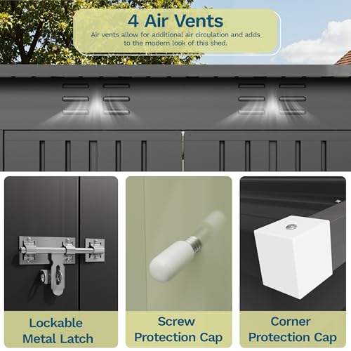 Patiowell 8x4 FT Outdoor Storage Shed, Metal Sheds with 3 Lockable Doors - Image 5
