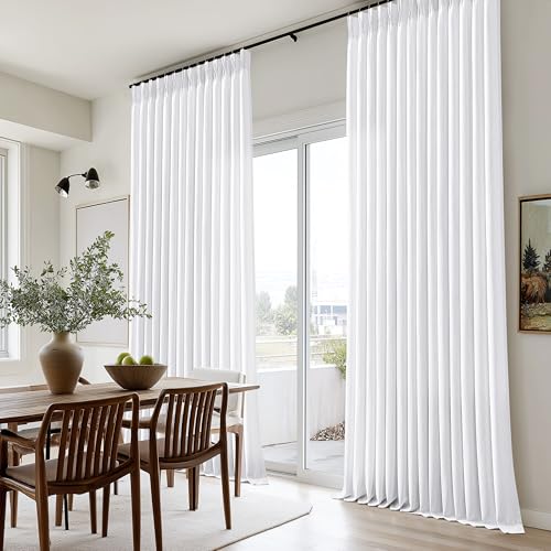 Image of Snow White Pinch Pleated Semi Sheer Linen Curtain 105 Inch Extra Long Drape