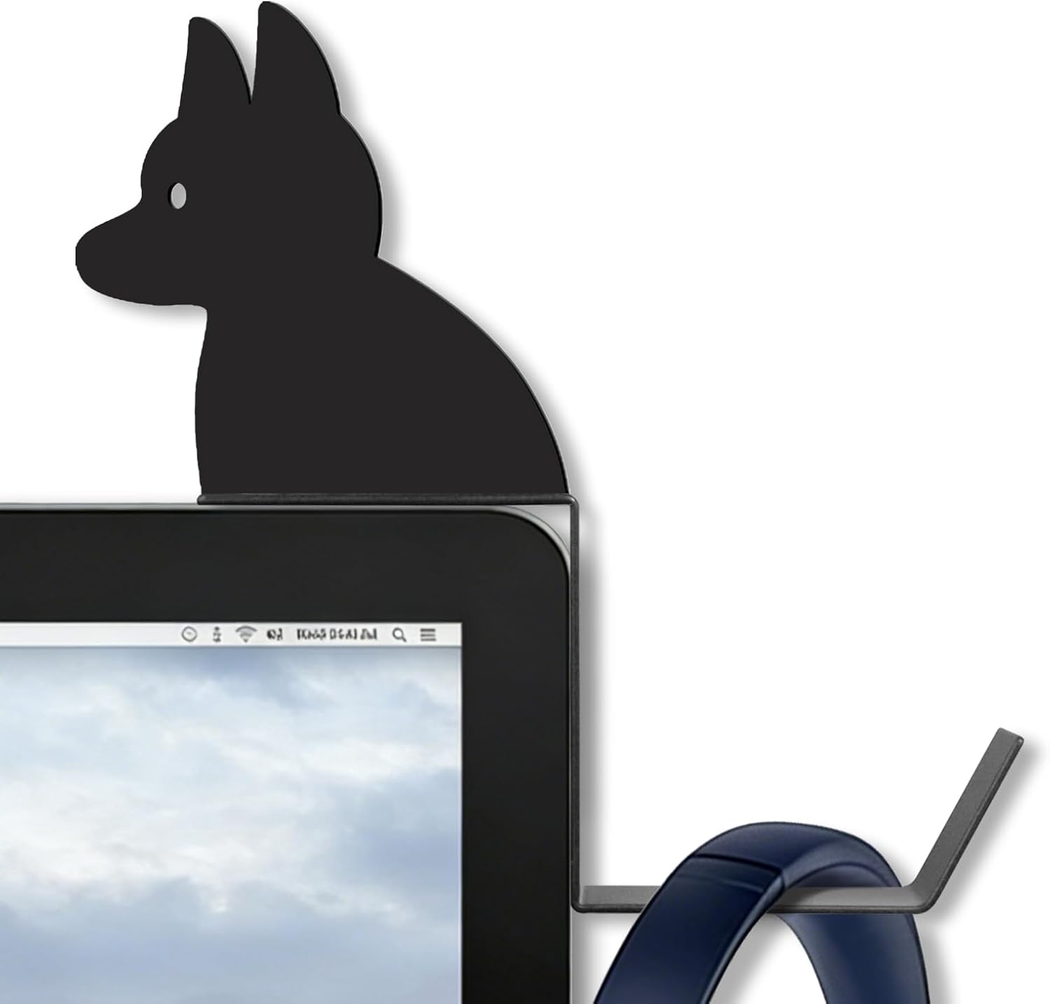 Metal Dog And Cat headphone holder for monitor, shepherd, Black