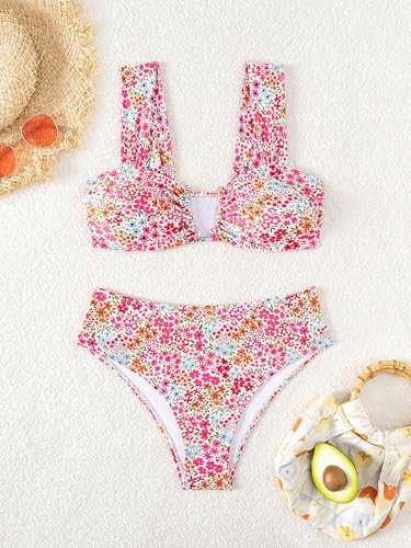 Fanuerg Women's High Waisted Bikini Sets Ditsy Floral Printed Two Piece Swimsuit Adjustable Strap Bathing Suit4