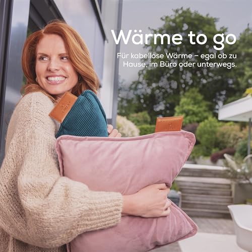 Beurer Heaty Heizkissen, kabelloses Heizkissen mit Akku, Wärmekissen mit Abschaltautomatik und 3 Temperaturstufen, mit Schnellheizung, weicher Samtstoff, blush-rose/rosa