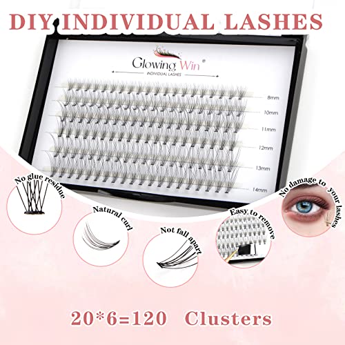 Glowingwin Cluster Lashes 120 PCS Individual Lashes Natural Look False Eyelashes Individual D Curl Soft DIY Eyelash Extensions At Home(10D Mix8-14mm 0.07D Curl) - Image 2