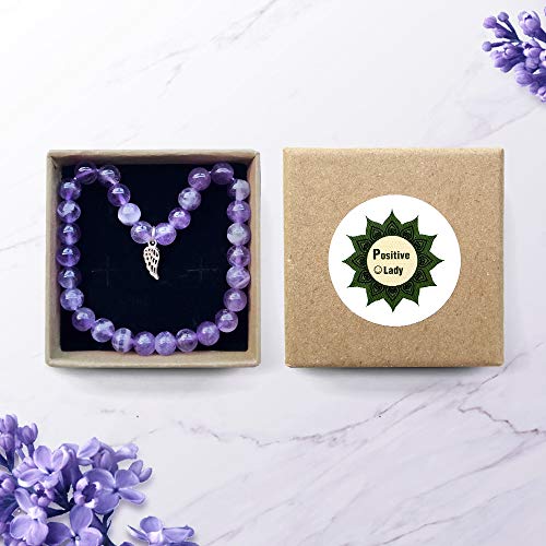 Positive Lady Natural Amethyst Bracelet 17.78Cm With 925 Sterling Silver Angel Wings Charm 6Mm Healing Crystal For Women Girl Handmade Adjustable¡­… #TOP6