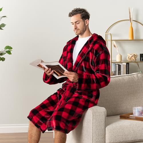 PAVILIA Mens Robe, Hooded Fleece Bathrobe for Men, Plush Long Warm Robe for Male Bath Spa4