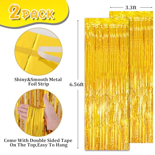 Image of Voircoloria 2 Pack Gold Tinsel Foil Fringe Curtains, Gold Party Decorations, Metallic Tinsel Party Streamers Backdrop for Birthday Baby Shower Graduation Wedding New Year Party Decorations