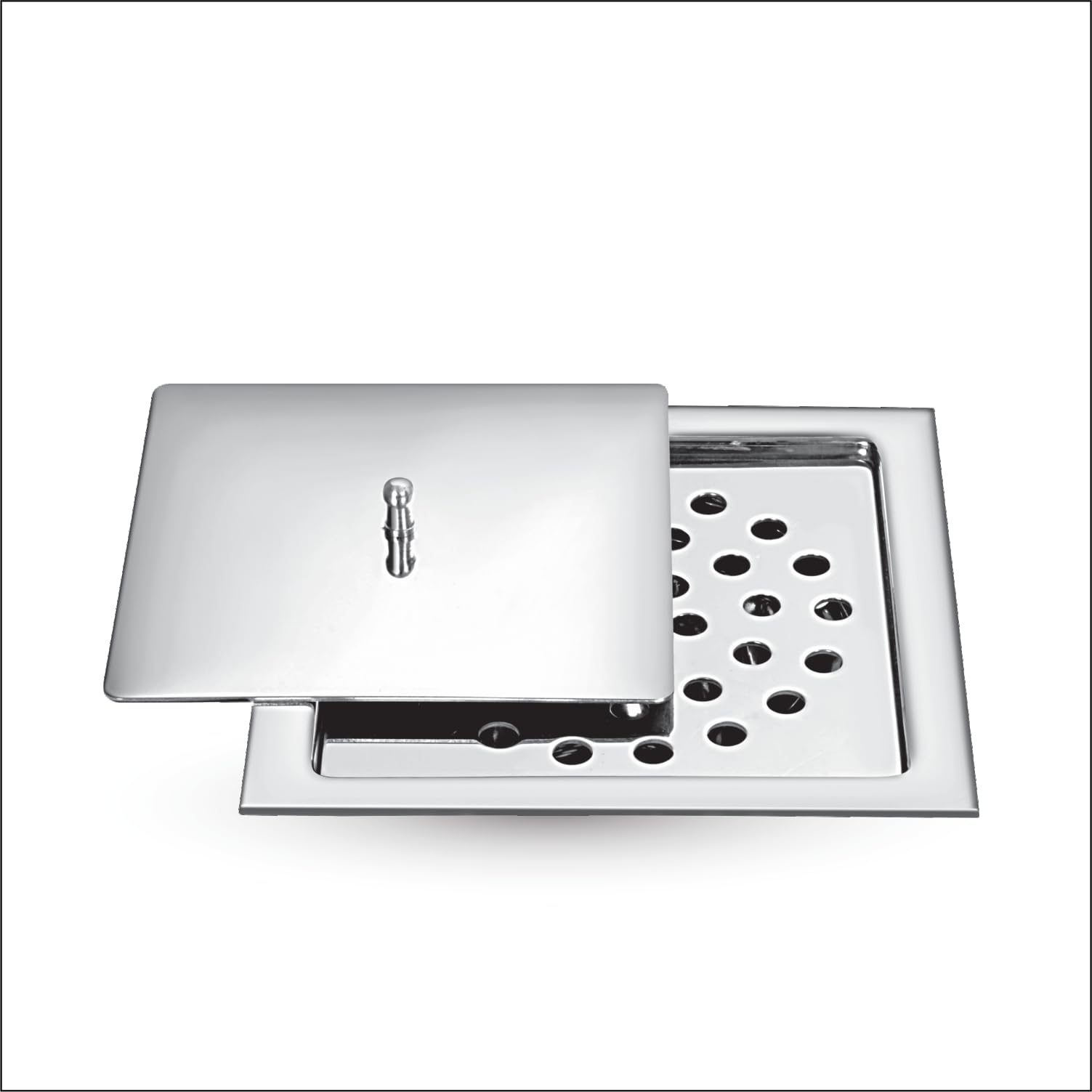 Sanjay Chilly India King Square Floor Drain Jali with Lid Golden Series Water Drain Cover Jali for Bathroom Gratings 304 Grade Stainless Steel Rust-Free, Gloss Finish, Corrosion-Resistant 6x6 Inch