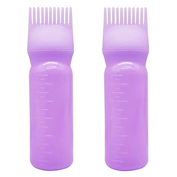 2 Pieces Root Comb Applicator Bottle Hair Coloring Dye Bottle Scalp Treament Essential Salon Hair Cleansing Bottle With Graduated Scale, Purple