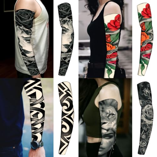 Image of YARIEW Temporary Tattoo Sleeves for Men Arm Sleeves for Men | Tattoo Sleeve Women Arts Fake Sleeve Tattoos Sun Protection Cooling Covers for Arms Women Halloween Pattern 15