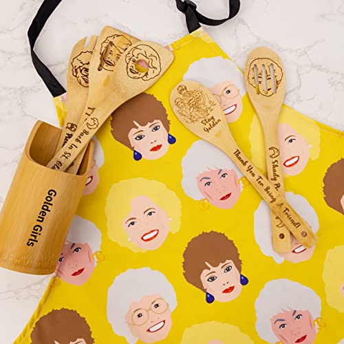 Golden Girls Wooden Spoon Sets For Cooking, Golden Girls Tv Show Merchandise, Golden Girls Gifts For Women, Bamboo Kitchen Utensils 7 Set - 5 X Bamboo Spoons, 1X Spoons Holder, 1X Kitchen Apron (G02) #TOP6