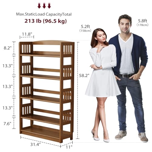 Image of AnywaysWood 5-Tier Solid Wood Open Bookcase,Modern Display Bookshelf,Farmhouse Wide Etagere Bookcase, Freestanding Storage Cabinet for Study Room Office Living Room Flower Rack