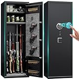 KILISTEELS 5 Gun Safe with 3 Pistol Pouches,No Assembly Required,Quick Access Biometric Large Gun Cabinet Lock,Tall Heavy-Duty Gun Safe for Home Rifle Pistols and Shotguns