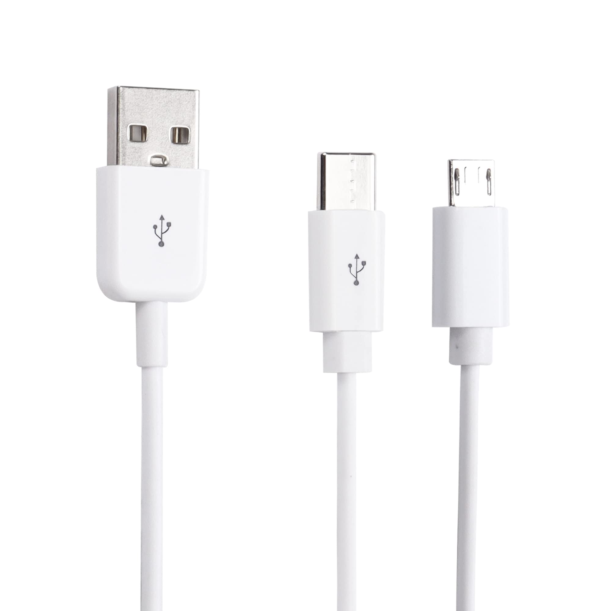 CERRXIAN0.3m 2 in 1 USB 2.0 Type A to Micro USB and USB Type C Splitter Charging Cable,Multi USB Charging and Data Snyc Cable（White(c+m)